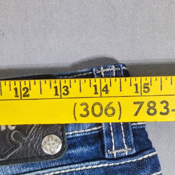 Miss Me jean mid shorts women's sz 28 hard washed denim blue embroidered pockets - Picture 10 of 13